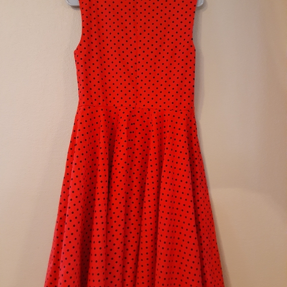 Grace Karin Pinup Fit and Flare Red with Black Polka Dots Dress Large - Picture 2 of 4